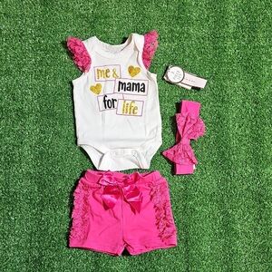 Charming Pink and White Kids Matching Set with Hair Accessories